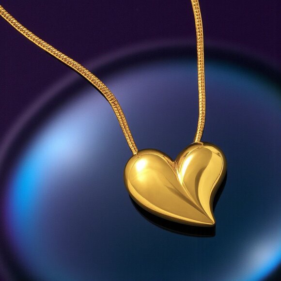 ๐Romantic Puffy Heart Necklace & Earrings Set 18K Gold Plated Stainless Steel - Picture 11 of 17